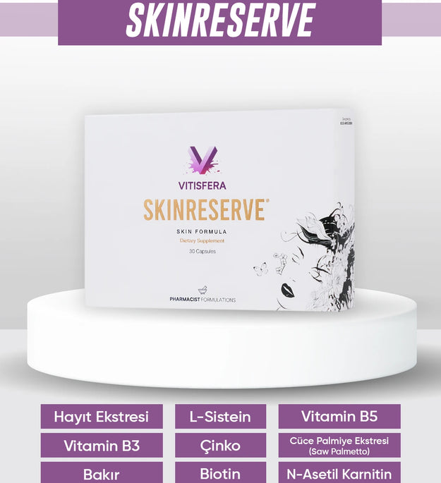 Vitisfera SkinReserve – Anti-Aging Formula met Biotine, Vitamine A, Zink & Saw Palmetto – High Effective Research-Based Skin Supplement – 30 Capsules