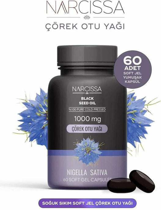 NARCISSA Pure Koudgeperste Zwarte Komijn Olie Capsules - 1000 mg 60 gel capsules