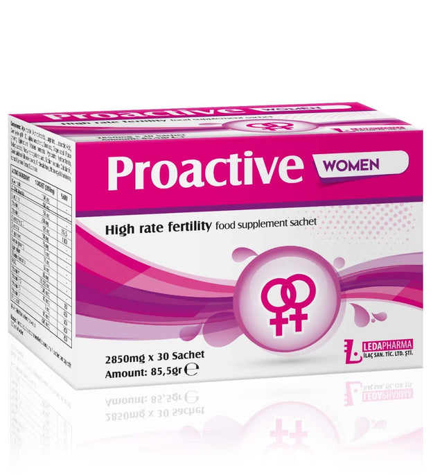 Proactive Women – Vruchtbaarheidssachets voor Vrouwen (30 sachets) - LedaPharma - met Inositol, Foliumzuur, L-Arginine & Vitamine D – Hormonale Balans & Kinderwens