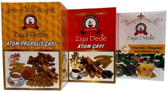 Ziya Dede 3in1 Zwarte Vlierbessenthee met Vitamine C en Propolis 150 gr + Ziya Dede Atom Çay Oplos Cubes - Detox & Energie Thee | 3 çesit ziya dede
