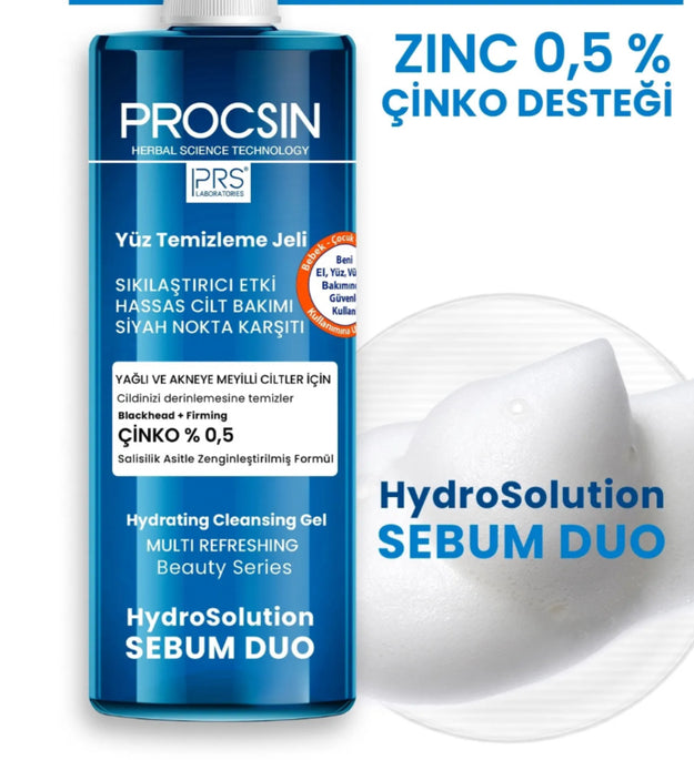 PROCSIN Hydrosolution Akne Karşıtı Yağ Dengeleyici Yüz Temizleme Jeli 400 ML – Anti-Acne, Olie Control & Diepe Reiniging