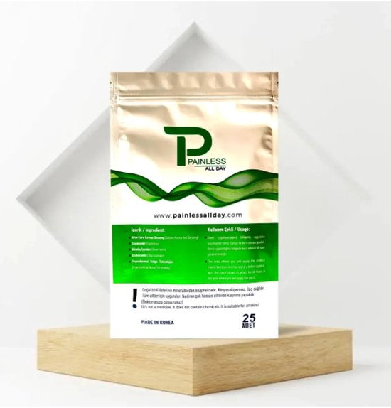 Painless All Day - Pijnloze Band (Pleister) Tegen Gewrichtspijn, Rugpijn, Kramp, Lage Energie | HALAL | 25 Pleisters per pak | Ginseng + L Carnitine