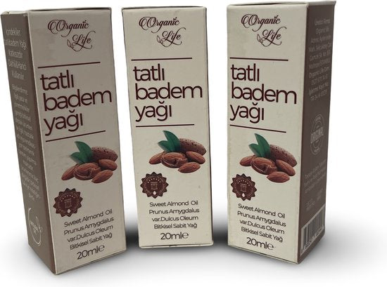 Organic Life - Güçlü Badem Yağı 3 adet | Badem Yağı | 3x20ml | 3 şişe | Daha Kalın ve Dolgun Saçlar | hızlı saç uzaması ve daha dolgun saçlar için | Daha iyi saç büyümesi ve kalın saçlar için
