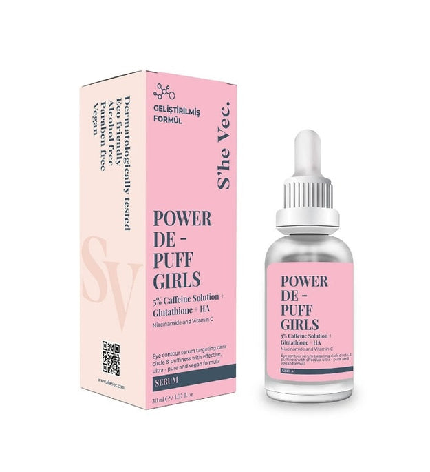 SHE VEC - Power The Puff Girls 30 (ml.) | Göz Çevresi Serumu | Güçlü antioksidan kompleks içeren formül | %5 Kafein Çözeltisi + Glutatyon + HA