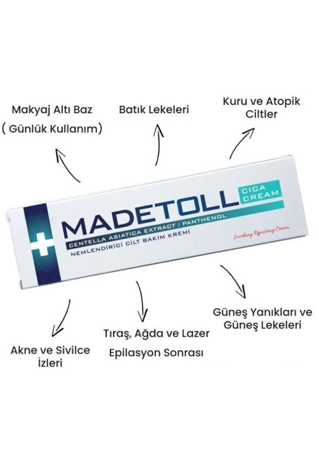 Madetoll - Centella Asiatica Wonder Cream - Pigmentasyona Karşı - Onarıcı ve sıkılaştırıcı - Akne ve Sivilcelere Karşı Yardımcı Olur ve Tahriş Olmuş Ciltlerin Tedavisi - 30G - 1 Tüp - Türkiye'den Popüler Ürün - Etkileyenlerin Ürünü