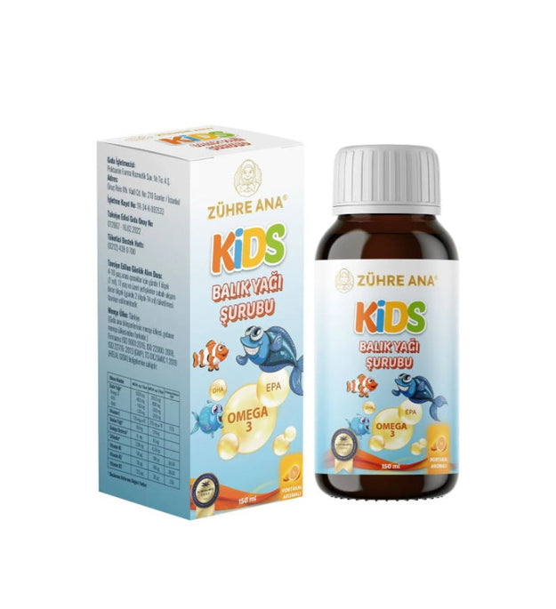 Zühre Ana - Kids Omega 3 Balık Yağı Şurubu 150 (ml.)| Vitamin katkılı ve portakallı