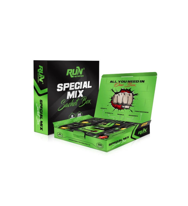 Run Nutrition - Özel karışım Poşet kutu 28 porsiyon | 8 Whey Protein Poşeti - 20 Amino Asit Poşeti