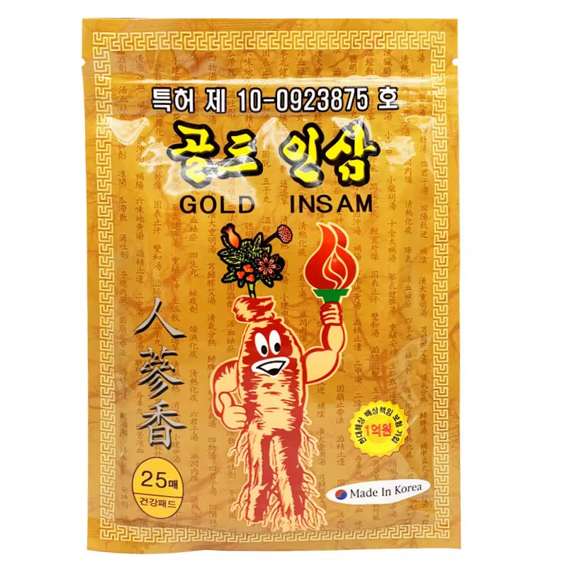 Gold Insam Koreaanse Rode Ginseng Pleisters – 25 Vellen | Pijnloze Band | Tegen Gewrichts- & Rugpijn met Tijgerbalsem + TTS Technologie