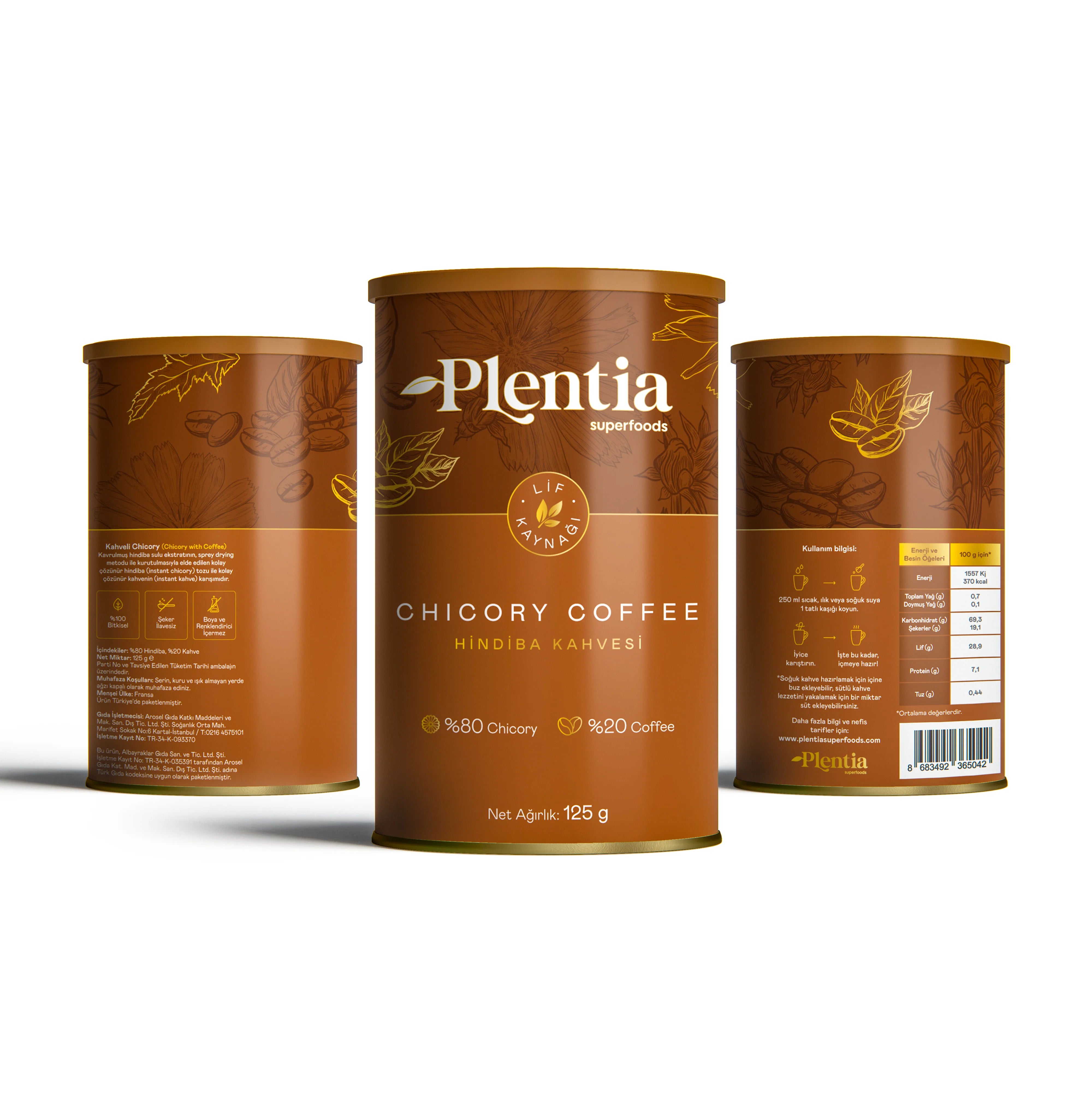 Plentia Cichorei Koffie 125g – Hindiba Kahvesi Prebiotisch, Glutenvrij, Vegan – Verlaagd Cafeïnegehalte | Verlaagt Oedeem