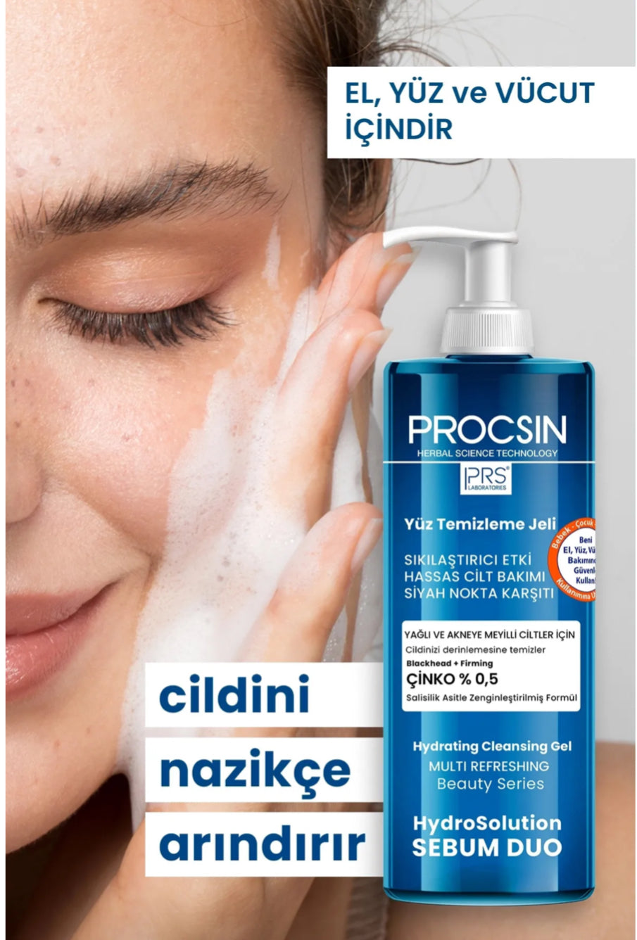 PROCSIN Hydrosolution Akne Karşıtı Yağ Dengeleyici Yüz Temizleme Jeli 400 ML – Anti-Acne, Olie Control & Diepe Reiniging