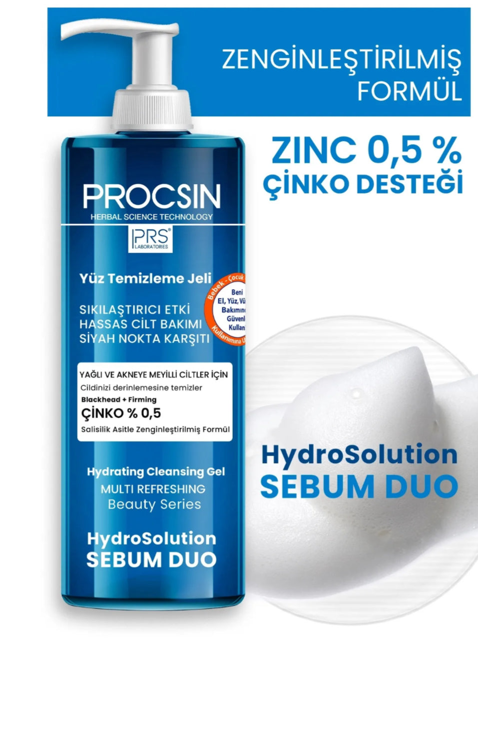 PROCSIN Hydrosolution Akne Karşıtı Yağ Dengeleyici Yüz Temizleme Jeli 400 ML – Anti-Acne, Olie Control & Diepe Reiniging