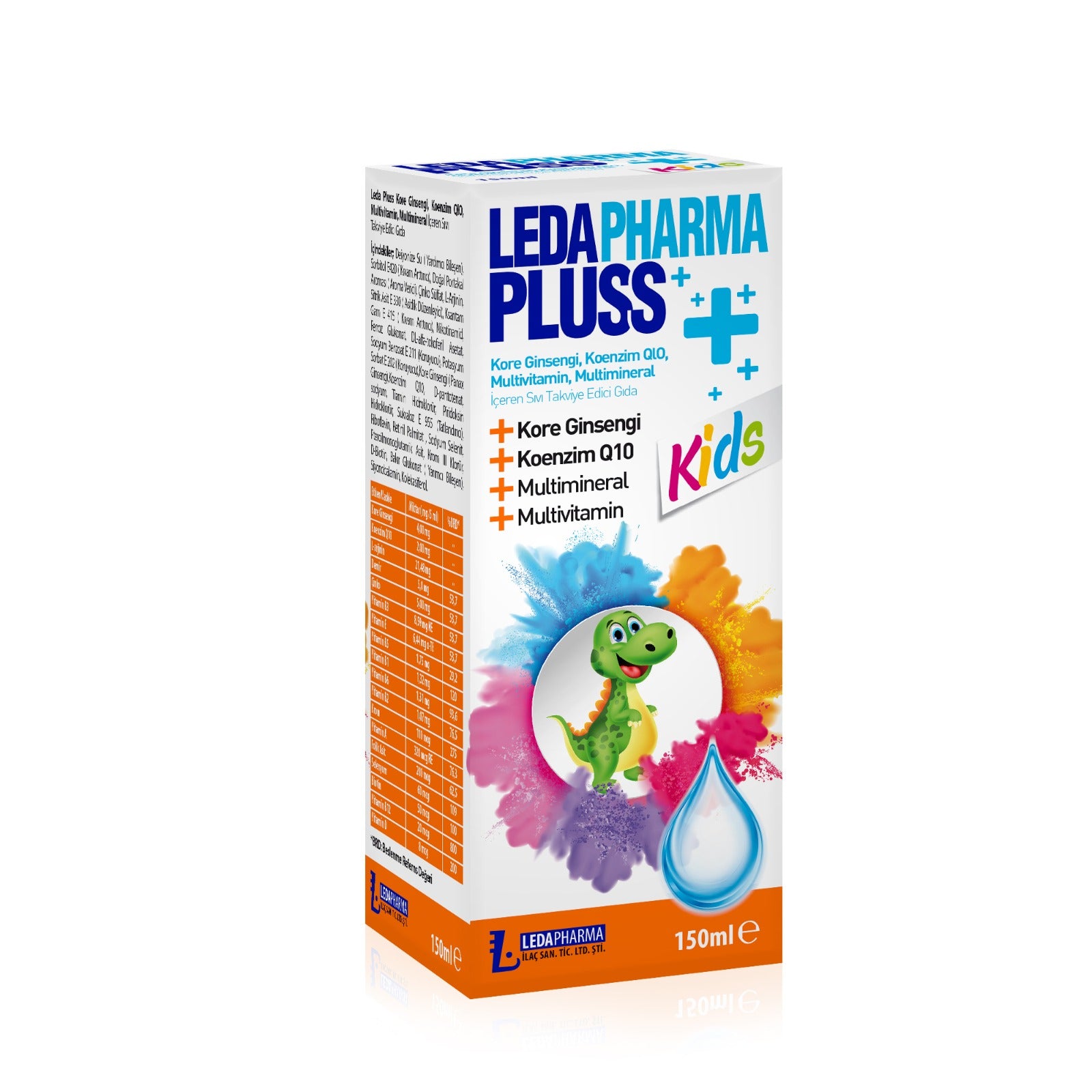 Ledapharma Pluss Kids 150 ml – Multivitamine & Mineralensiroop met Ginseng en CoQ10 voor Kinderen | Çocuk vitamin şurubu