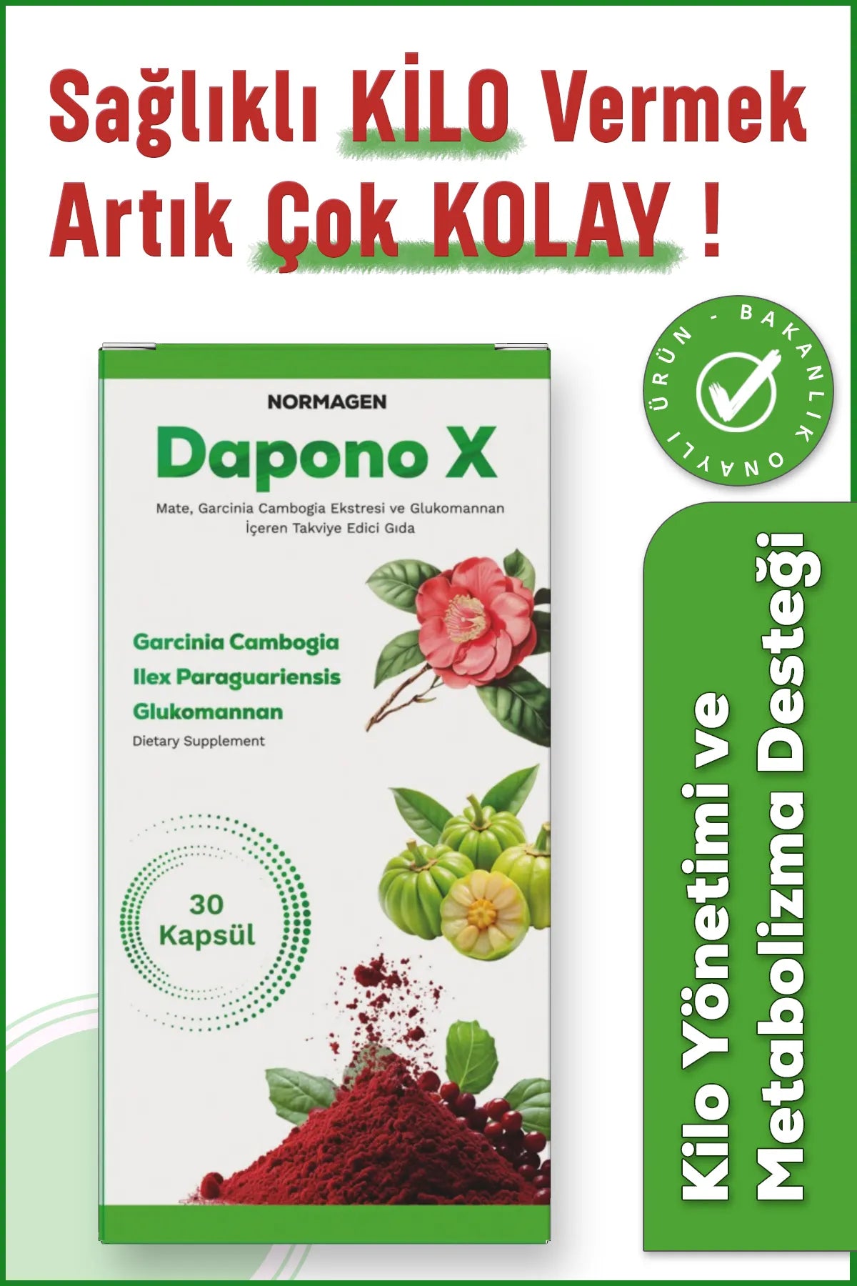 Normagen Dapono X – High‑Strength Metabolisme & Kilo‑Management Supplement – Garcinia, Mate, Glucomannan – Vetverbranding & Appetijtremmer – 60 Capsules