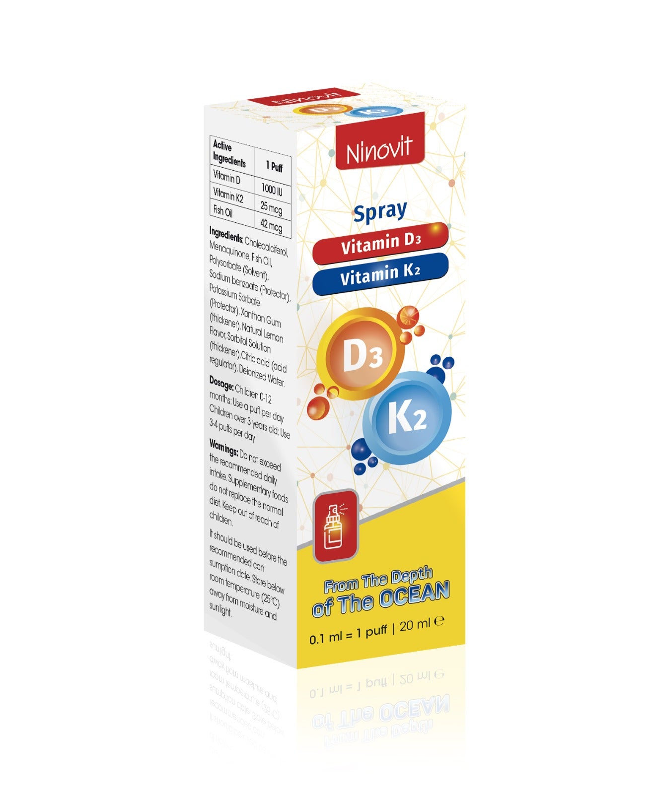 Ninovit Vitamine D3 + K2 Spray – Hoge Opname – 200 Doses – Ondersteunt Botten, Immuunsysteem & Hartgezondheid – Ledapharma