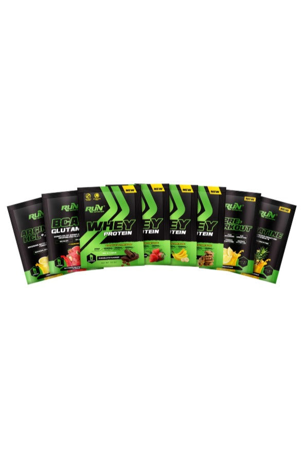 Run Nutrition - Özel karışım Poşet kutu 28 porsiyon | 8 Whey Protein Poşeti - 20 Amino Asit Poşeti
