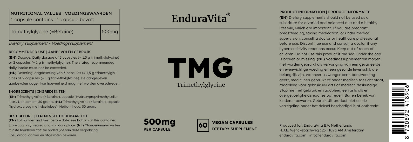 TMG capsules 500mg - 60 capsules